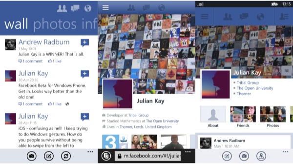 Original, Web and New Facebook Experiences for Windows Phone