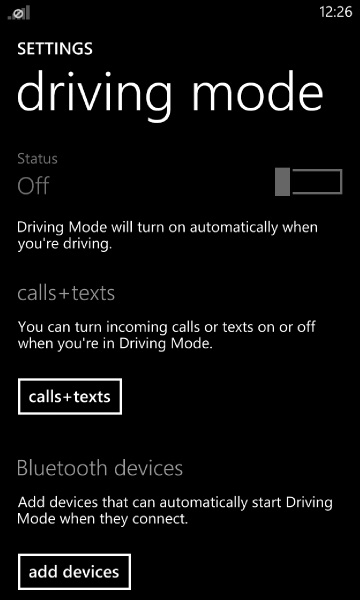 Windows Phone Driving Mode Setup