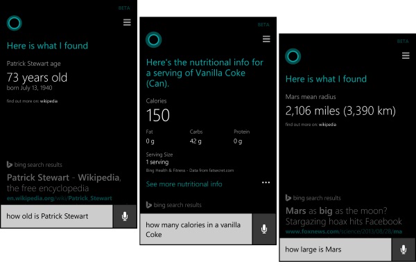 Cortana Bing Search